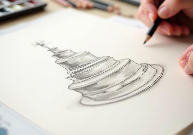 ウェディングケーキのデザインスケッチ画